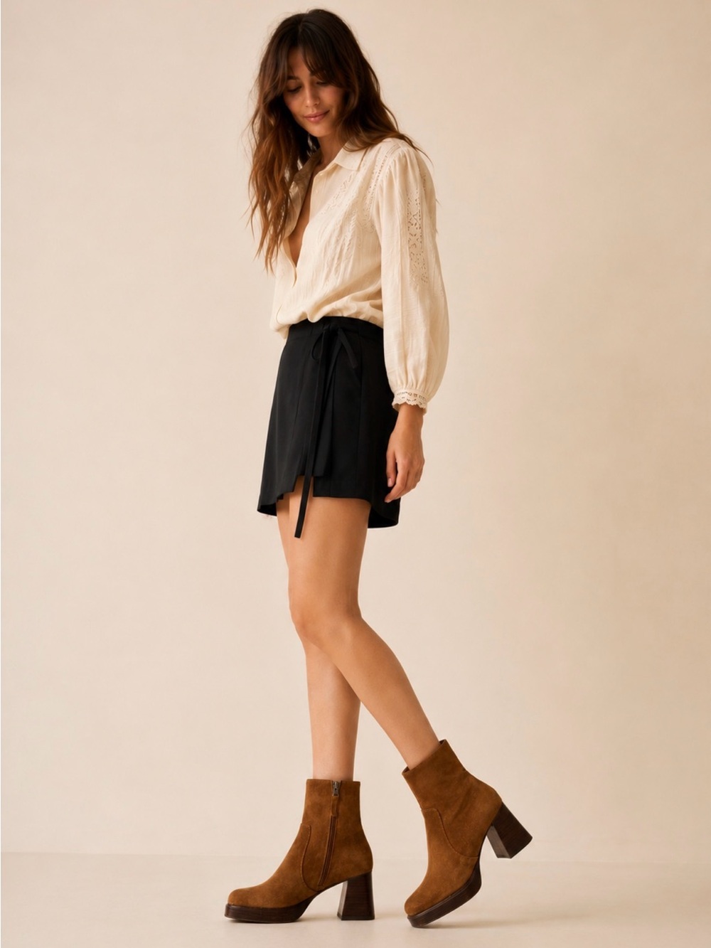 L’INTERVALLE Chestnut Brown Suede Platform Block Heel Ankle Boots 38 / US 7.5-8 - Picture 3 of 17